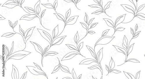 Botanical serenity pattern showcasing delicate leaf outlines against a crisp white backdrop