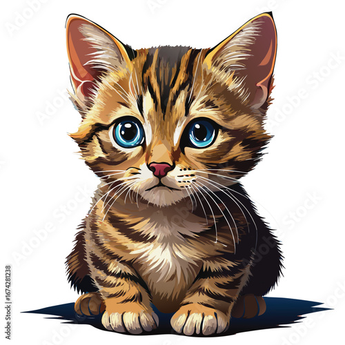 Cat sitting on white background adorable kitten portrait