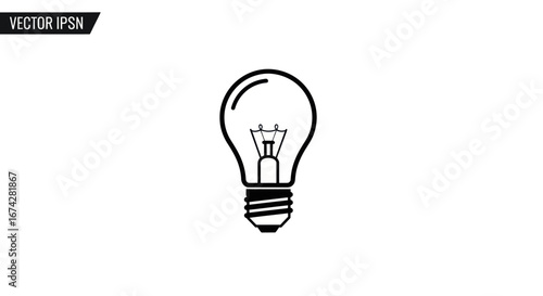 Classic lightbulb outline with incandescent filament creating a simple idea concept