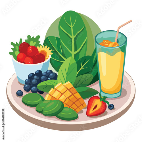 Fresh fruit juice with assorted fruits illustration