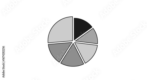 Simplified pie chart illustration of divided data segments and statistical proportion