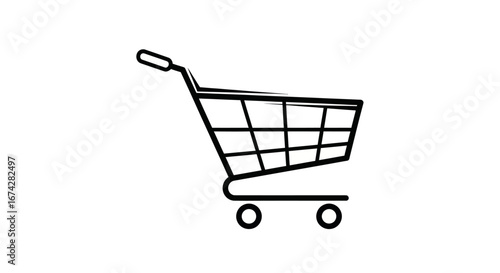 Sleek shopping cart line art illustration emphasizing commercial retail operations