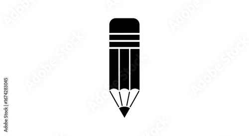 A minimalist black and white illustration of a pencil with eraser and graphite perfect for graphic