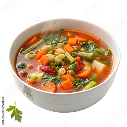 A bowl of vegetable minestrone isolated on a transparent background
