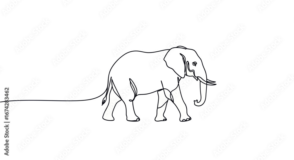 Obraz premium Elegant single line drawing capturing the majestic stride of an african elephant