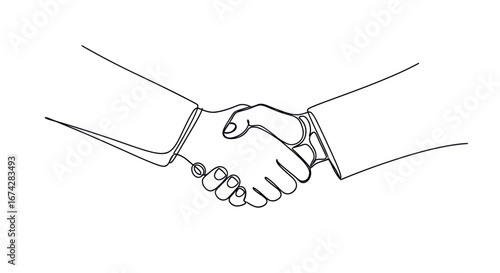 Continuous line drawing of a handshake symbolizing partnership and cooperation successfull