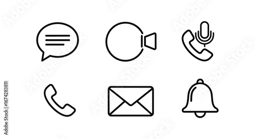 Minimalist communication icon set conveying digital connection options for online interactions