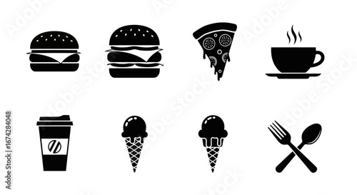 Monochrome delight: An iconic collection of fast food favorites in a sleek vector design