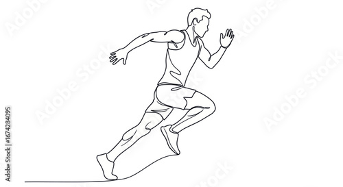 Dynamic continuous line art depicting a runner sprinting forward with unwavering determination