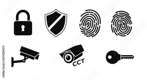 Security and protection elements with padlock fingerprint and surveillance icons