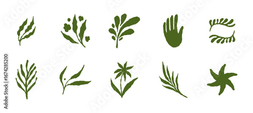 Vector abstract logo templates, icons and symbols, art prints with minimal shapes in  floral wavy ink rough hand drawn naive style, cover, packaging, branding design templates
