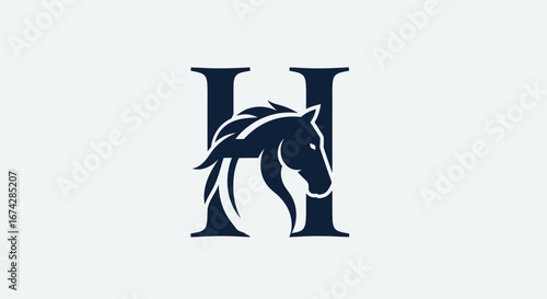 Elegant 'H' initial logo with stylized horse head, sophisticated emblem design