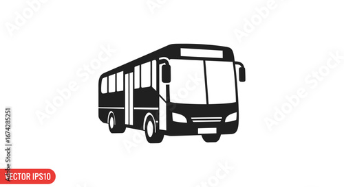 Sleek black bus icon illustration, public transport design, simple and contemporary depiction
