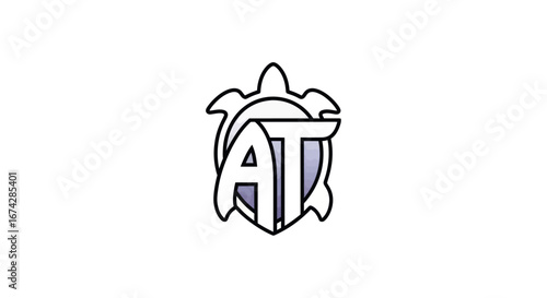 Abstract vector art featuring an initial logo with a turtle shape design against a white background