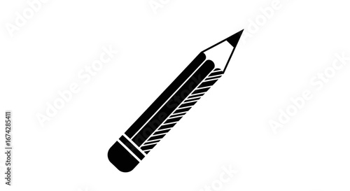 Simple stylized graphic illustration of a pencil set against a plain white background