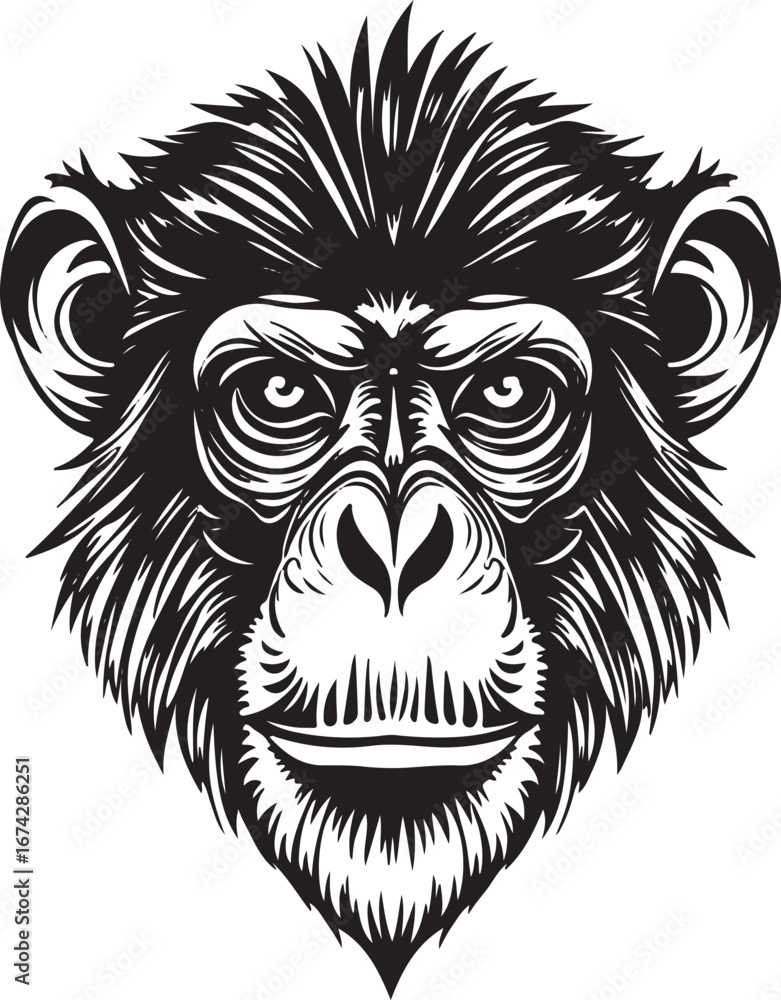 Obraz premium A Monkey head vector tattoo, a powerful symbol of a black lion's face, or a tribal illustration of a tiger mascot