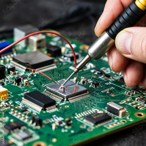 man soldering a circuit board