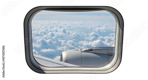 Airplane Window View of Clouds and Engine