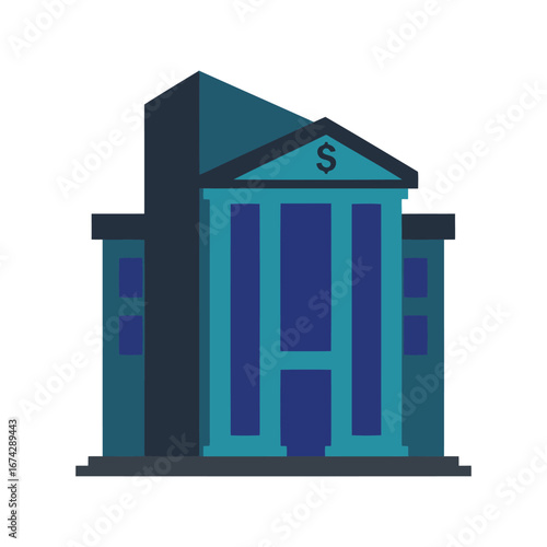 A stylized illustration of a bank building.