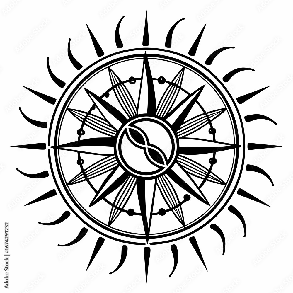 Fototapeta premium Compass star sun design with vintage style