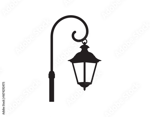 Garden street lamp. A black silhouette set against a white background. Lighting icon, vector illustration