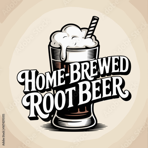Vintage Root Beer Mug Illustration with Foam
