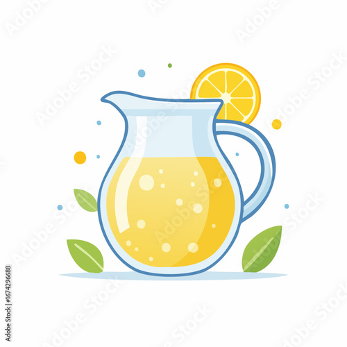 Cartoon Lemon Iced Tea In Glass Pitcher