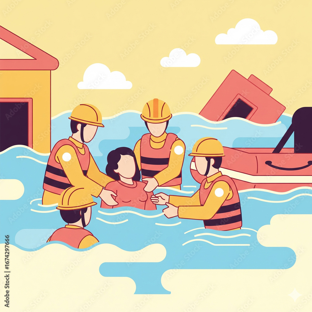 Fototapeta premium Emergency Response FEMA Flood Rescue Team Illustration