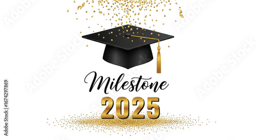 Announcing milestone 2025 graduation with elegance on a stylish black backdrop