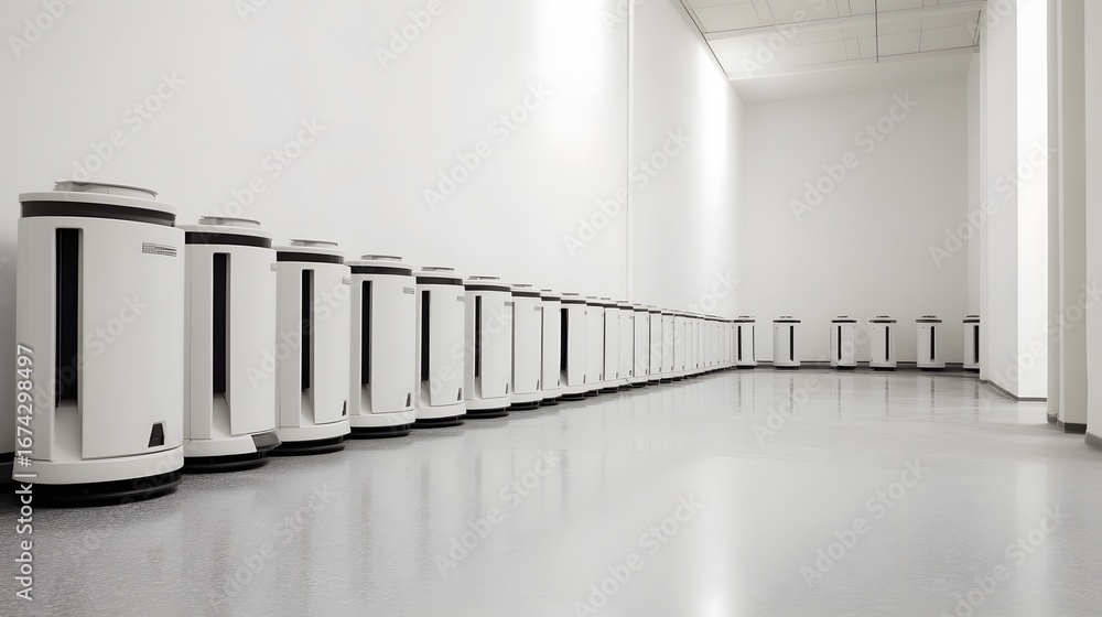 Obraz premium Modern White Cylindrical Air Purifiers in a Row