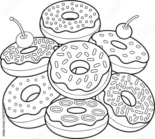  Each donut features distinct toppings like sprinkles