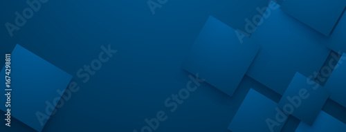 Blue abstract background with layered squares in varying shades, geometric shapes.