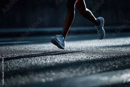 Running legs on asphalt road