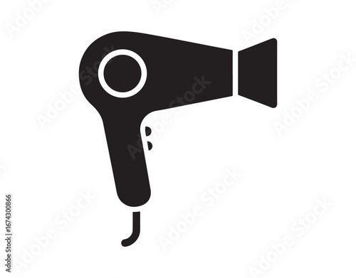 Solid icon of a hair dryer. A symbol for a hairdryer or blow dryer, depicted in glyph style against a beige backdrop.
