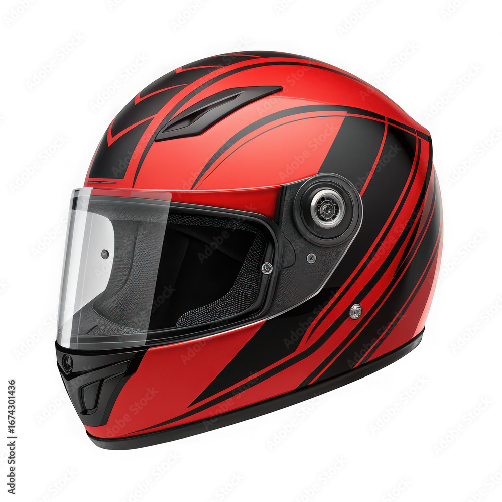 Fototapeta premium Stylish Red and Black Motorcycle Helmet with Visor