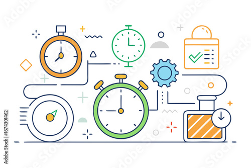 Achieve peak efficiency with this dynamic graphic illustrating time management, productivity tools, and workflow optimization, perfect for business and concept presentations.