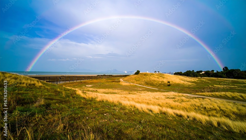 Naklejka premium Coastal Rainbow Landscape.