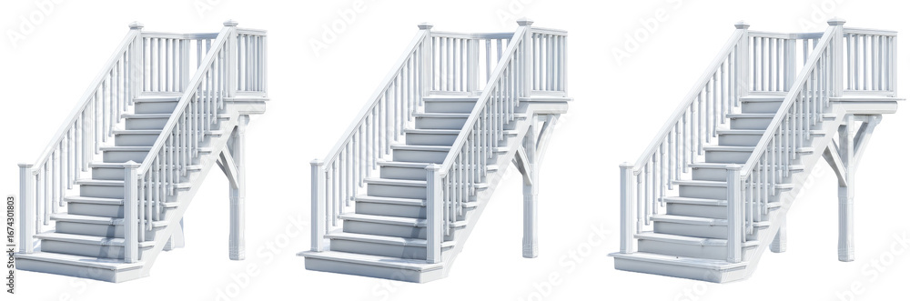 Fototapeta premium Three white wooden stairs
