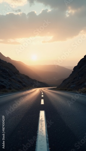 A long empty road with a white line going down it.