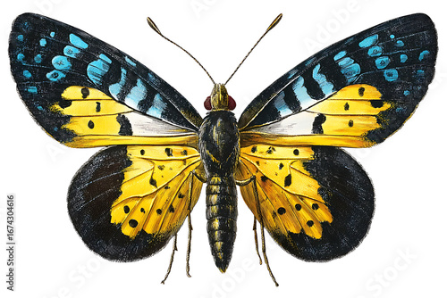 Vibrant yellow and black butterfly detailed close-up macro photography of intricate wing patterns