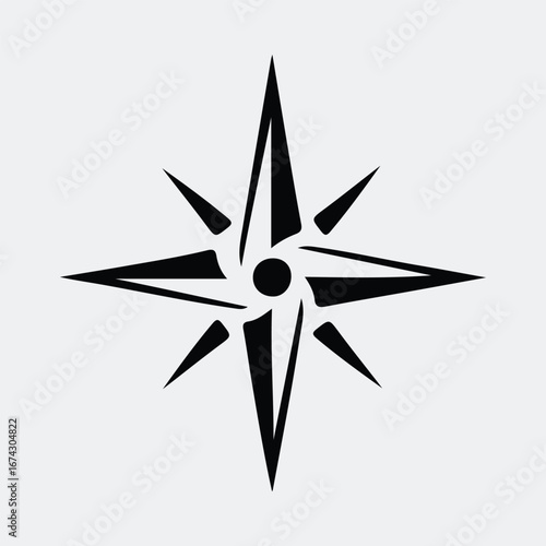 Silhouette compass rose star shape direction sign vector illustration