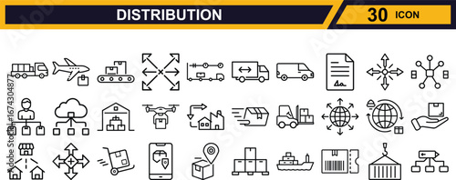 Vector art of collection of 30 distribution and logistics icons