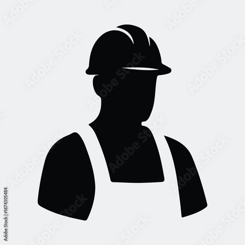 Silhouette construction worker wearing hardhat and overalls vector illustration