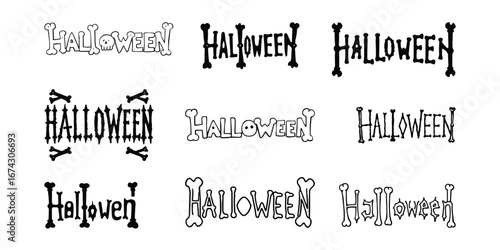 Halloween Bone Lettering – Skeleton Typography Black on White