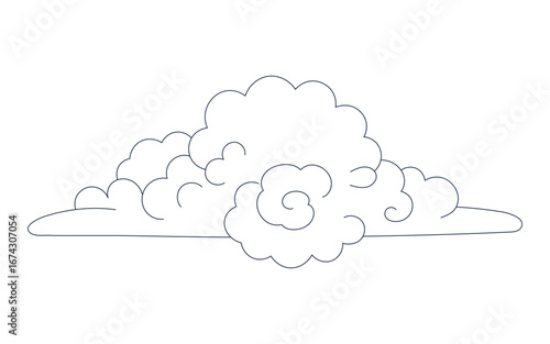 Traditional Asian cloud, cumulus cloud, line drawing, blue outline, isolated on transparent. Hand drawn vector illustration. Buddhist thangka art. Chinese, Japanese, Korean design element, clip art