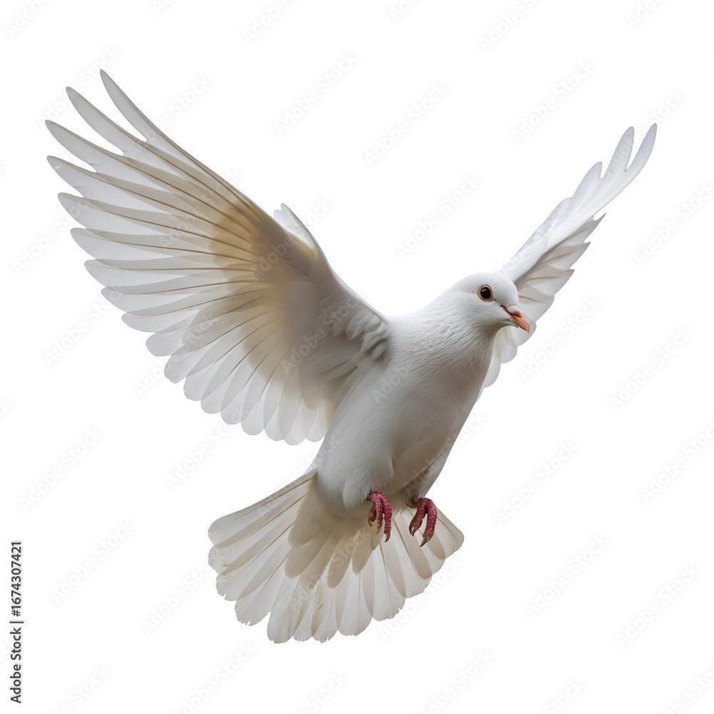 Obraz premium White Dove Soars Gracefully, Wings Spread Wide, Against a Transparent Background, Symbol of Peace