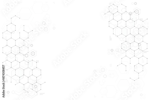 White vector background geometric hexagonal futuristic design | Science abstract background with hexagon and molecules, text space molecules DNA for digital technology, medical