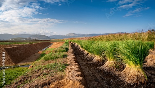 natural erosion control setup with vetiver grass in scenic landscape