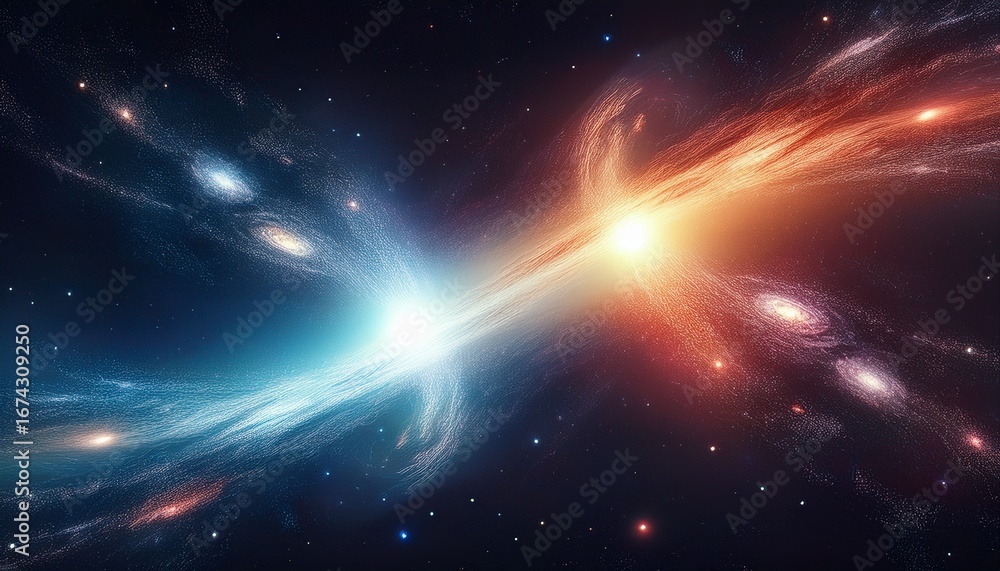 Obraz premium panoramic banner of two galaxies colliding in deep space