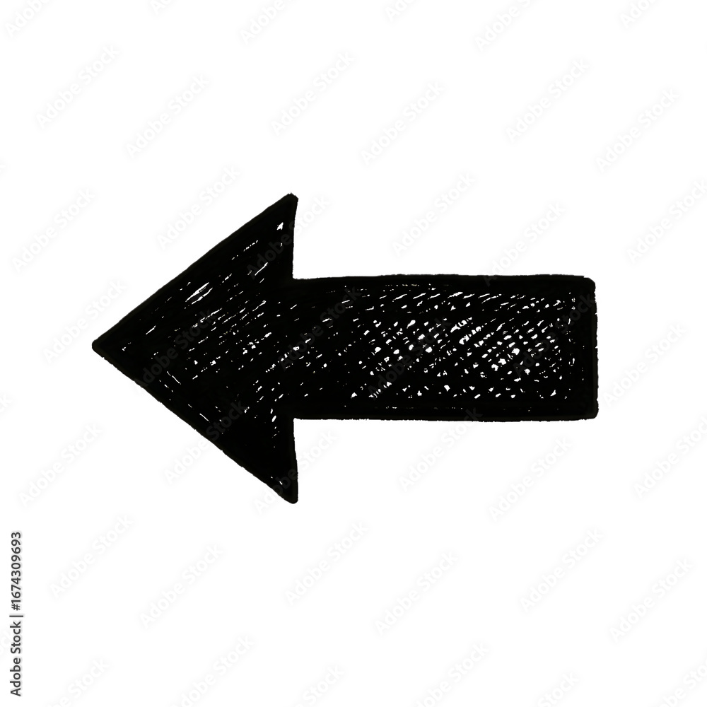Fototapeta premium Hand Drawn Black Arrow Pointing Left on White Background direction isolated on a transparent background